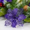 24Pcs Christmas Dark Purple Glitter Mesh Holly Leaf Artificial Poinsettia Flowers Picks Tree Ornaments 6.3"W for Dark Purple Christmas Tree Wreath Garland Floral Gift Winter Wedding Holiday Decor view 3