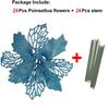 24Pcs Christmas Teal Blue Glitter Mesh Holly Leaf Artificial Poinsettia Flowers Picks Tree Ornaments 6.3"W for Teal Blue Christmas Tree Wreath Garland Floral Gift Winter Wedding Holiday Decoration view 2