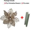 24Pcs Christmas Champagne Glitter Mesh Holly Leaf Artificial Poinsettia Flowers Picks Tree Ornaments 6.3"W for Champagne Christmas Tree Wreath Garland Floral Gift Winter Wedding Holiday Decoration view 2