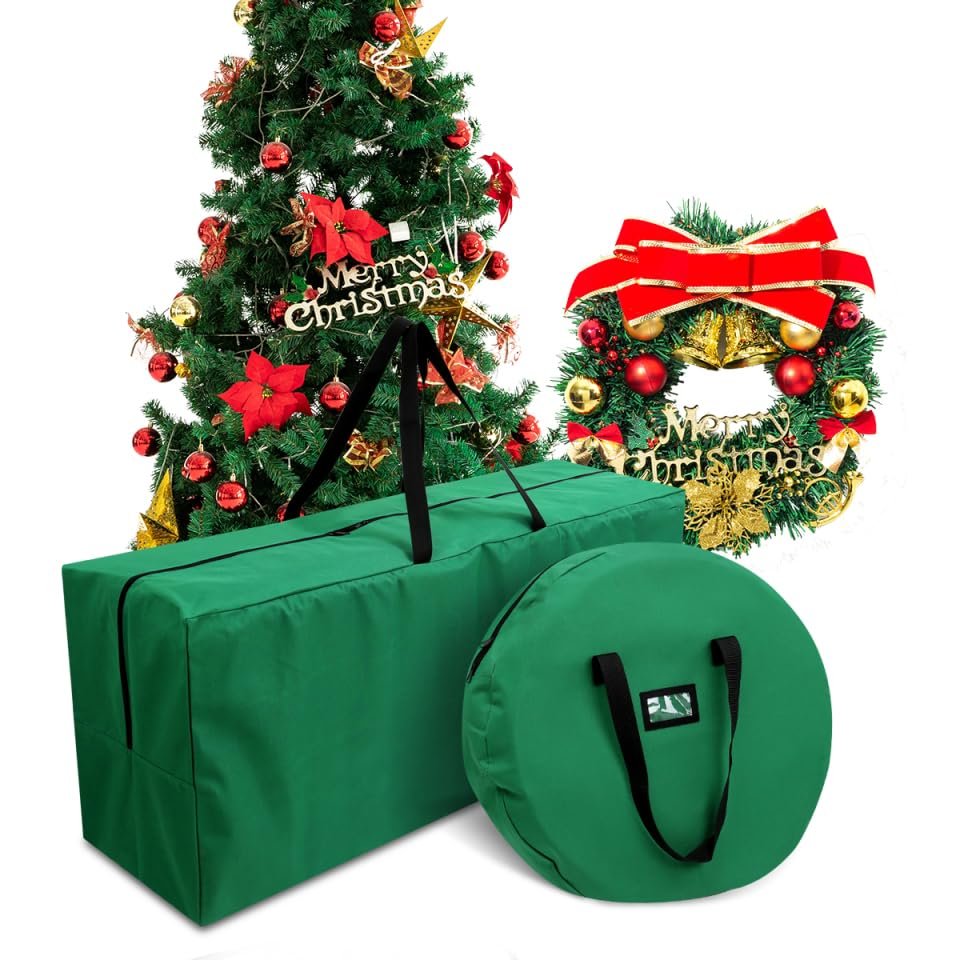 Christmas Tree Storage Bag and Christmas Wreath Storage Bag for Xmas Tree Wreath StorageContainer with Sturdy Reinforced Handles Dual Zipper,Waterproof Oxford Cloth Protects from Dust