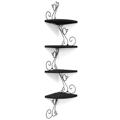 Alsonerbay Corner Shelves - Wall Mounted Floating Wood Shelf, 4 Tier Rustic Storage Shelf, Cat Shaped Shelving for Wall, Solid Wooden Decor for Living Room, Bedroom, Kitchen (Black)