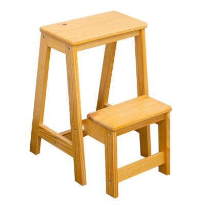 WYF-ZB 2 Step Ladder Stool Wooden Folding Step Stool Adult Kids Safty Stepladders for Home and Kitchen Portable Sturdy Ladder 150kg Capacity (Color : Wood Color)