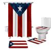 ALAGEO 4 Piece Shower Curtain Sets Puerto Rico Flag Shower Curtain Sets with U Shape Rug Toilet Lid Cover Bath Mat Waterproof Shower Curtain Red Stripes and Blue Patriot Star Non-Slip Bath Sets view 1