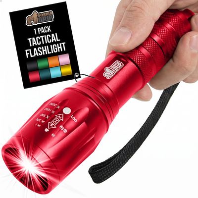 GORILLA GRIP Powerful LED Handheld Tactical Flashlight, Red