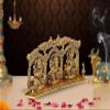 AONA Ganesha Lakshmi and Saraswati Idol Sculpture Seated On Peacock Throne Golden Height 5.5 Inches Width 11.0 Inches view 2