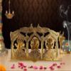 AONA Ganesha Lakshmi and Saraswati Idol Sculpture Seated On Peacock Throne Golden Height 5.5 Inches Width 11.0 Inches view 4