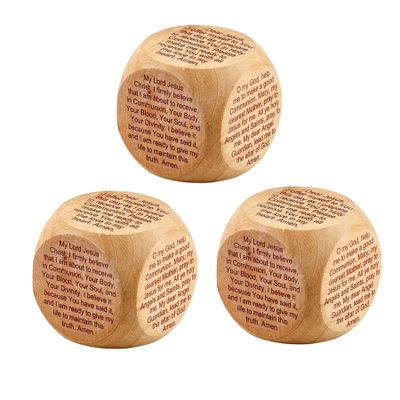 Needzo Catholic Scripture Prayer Cube Wooden, My First Holy Communion and Read Religious Dice, Sunday School Classroom Supplies, Pack of 3