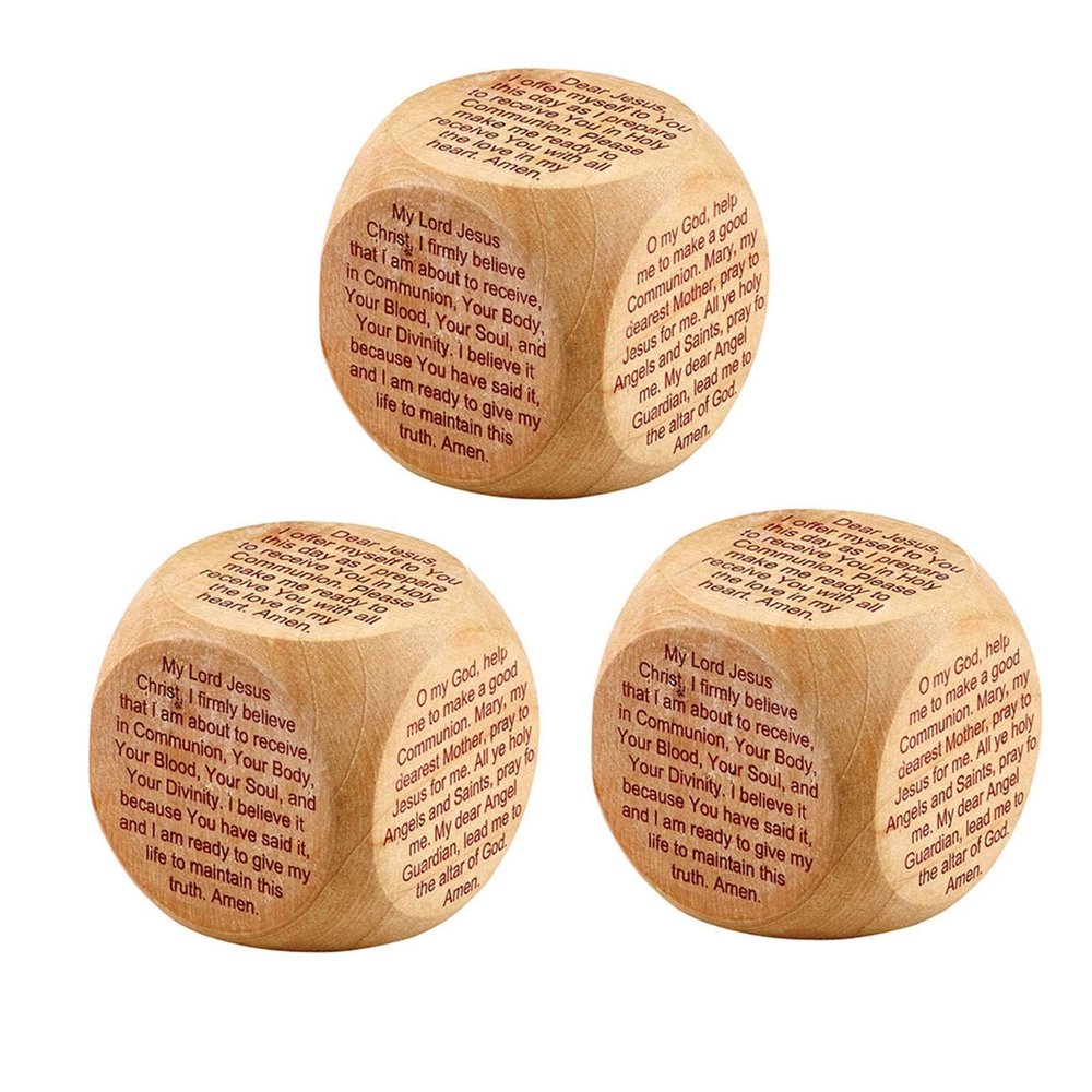 Needzo Catholic Scripture Prayer Cube Wooden, My First Holy Communion and Read Religious Dice, Sunday School Classroom Supplies, Pack of 3