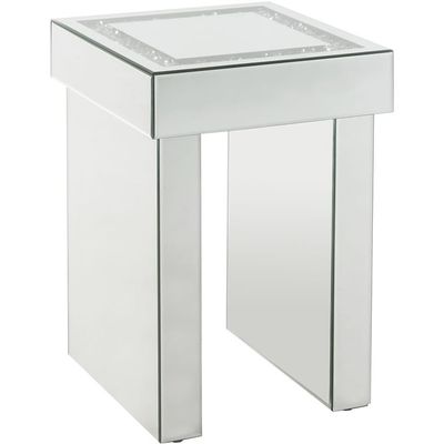 Acme Noralie Square Glass End Table with Sled Base in Mirrored