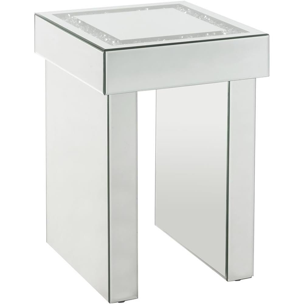 Acme Noralie Square Glass End Table with Sled Base in Mirrored