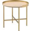 Acme Mithea Round Wooden Top End Table with Cross Bar Base in Oak and Gold view 1