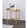 Acme Mithea Round Wooden Top End Table with Cross Bar Base in Oak and Gold view 2