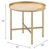 Acme Mithea Round Wooden Top End Table with Cross Bar Base in Oak and Gold view 3