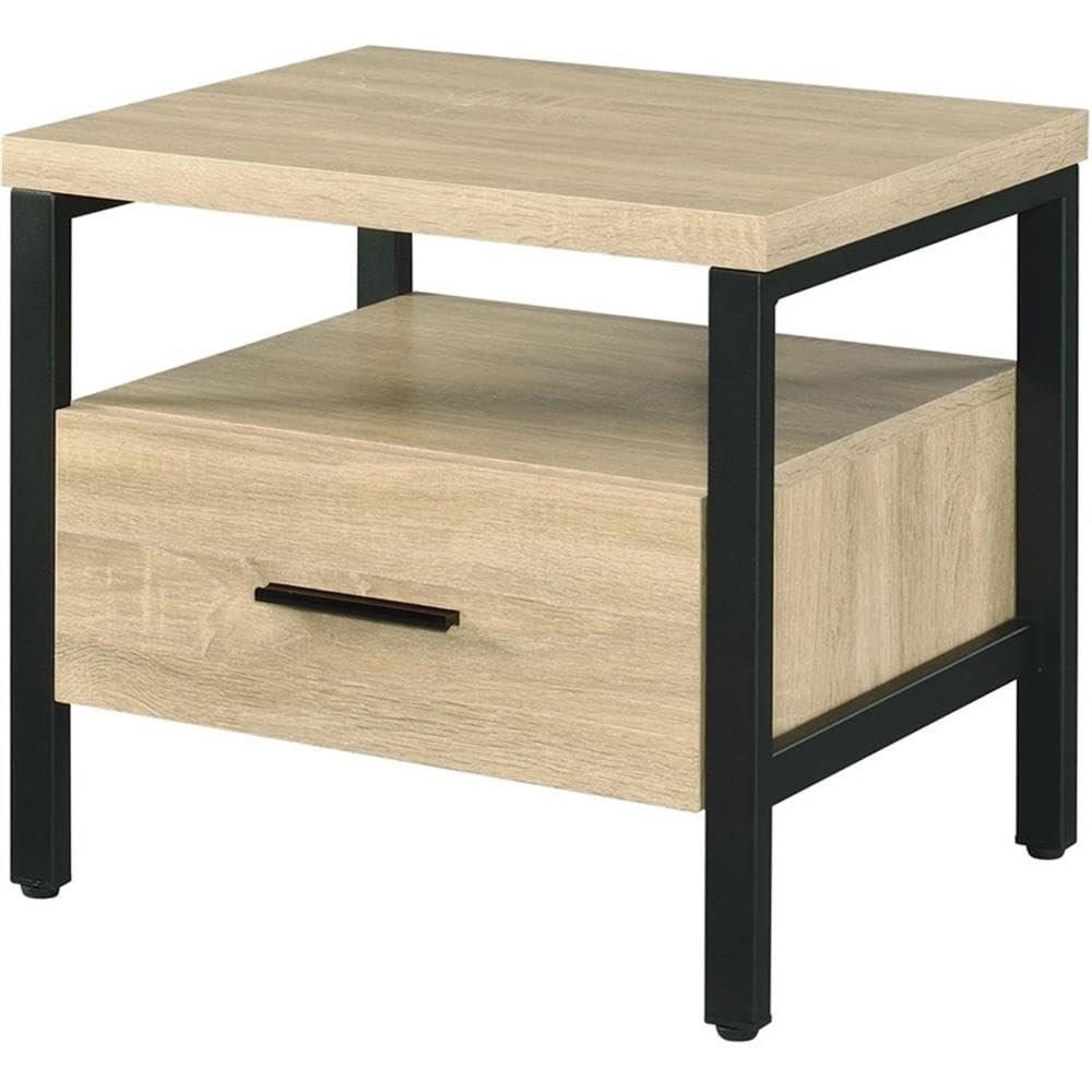 Acme Yawan Wooden Accent Table with Storage in Oak and Black
