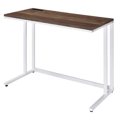 Acme Tyrese Wooden Rectangle Top Writing Desk with USB Port in Walnut and White