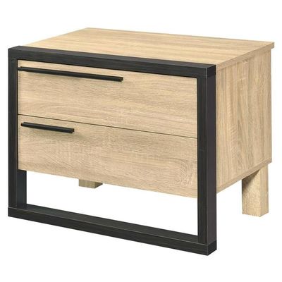 Acme Erasto Engineered Wood Accent Table with 2 Storage Drawers in Oak/Black
