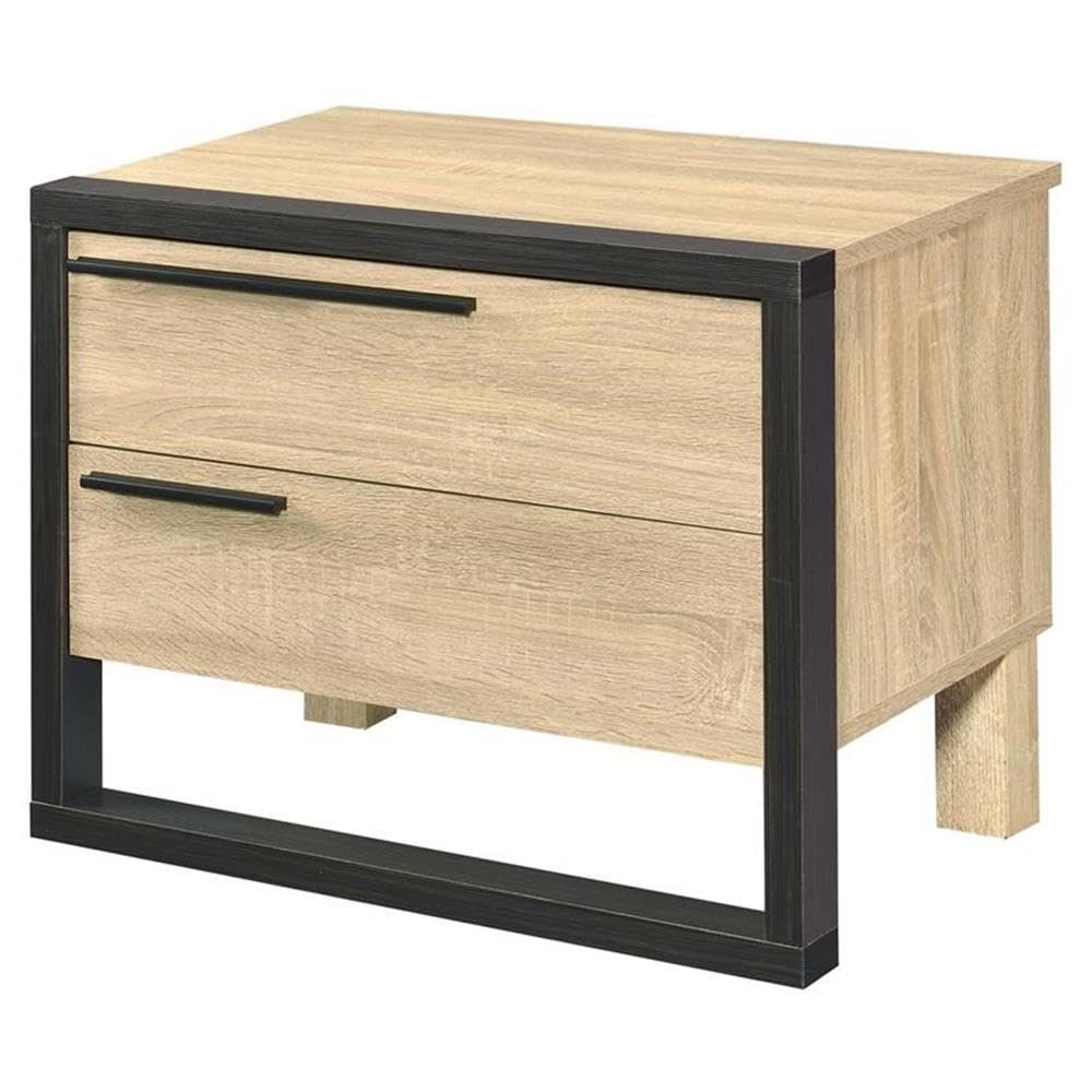 Acme Erasto Engineered Wood Accent Table with 2 Storage Drawers in Oak/Black