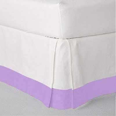 High Kotton Two Tone 100% Egyptian Cotton (White/Lilac - Queen) Bed Skirt 21" Drop Length Long Staple Durable Comfortable
