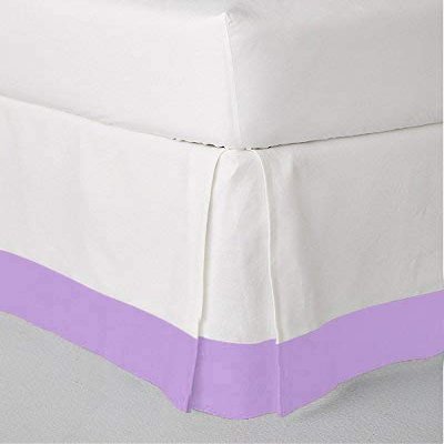 High Kotton Two Tone 100% Egyptian Cotton (White/Lilac - Queen) Bed Skirt 21" Drop Length Long Staple Durable Comfortable
