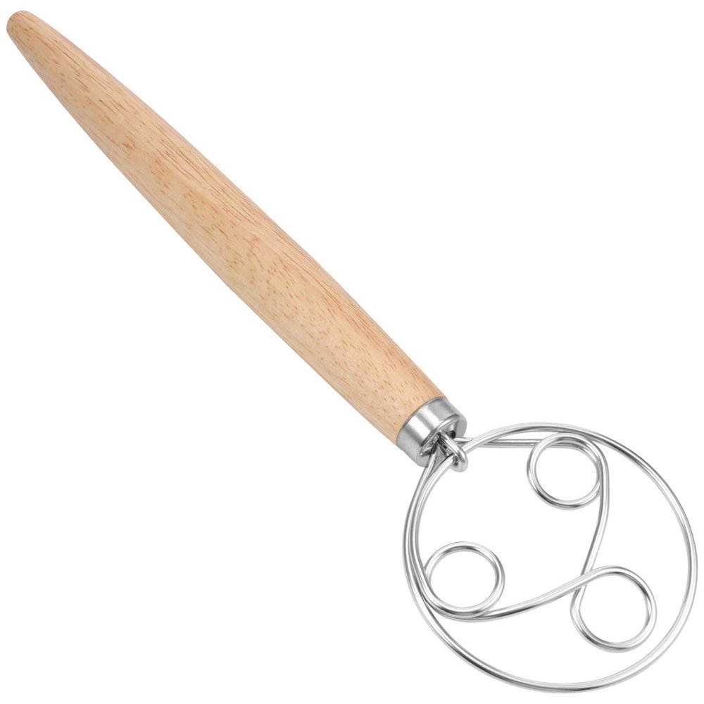 1pc Kitchen Three- Flour Whisk Wood Handle Lightweight Eggbeater and Mixer for Baking Kitchen Gadget for Home and