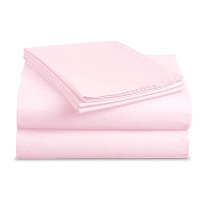 4pcs Bed Sheets Set 800 TC 100% Cotton Baby Pink King Size Bed Sheet Set Single Ply Long Staple Yarns-Bedding Set, Fits Mattress Upto 18''Deep Pocket