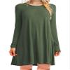 Andongnywell Women's Long Sleeve Pockets Casual Swing T-Shirt Dresses Solid Colors Simple Loose Dress (Army Green,Small) view 1