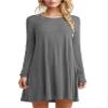Andongnywell Women's Long Sleeve Pockets Casual Swing T-Shirt Dresses Solid Colors Simple Loose Dress (Gray,Large) view 1