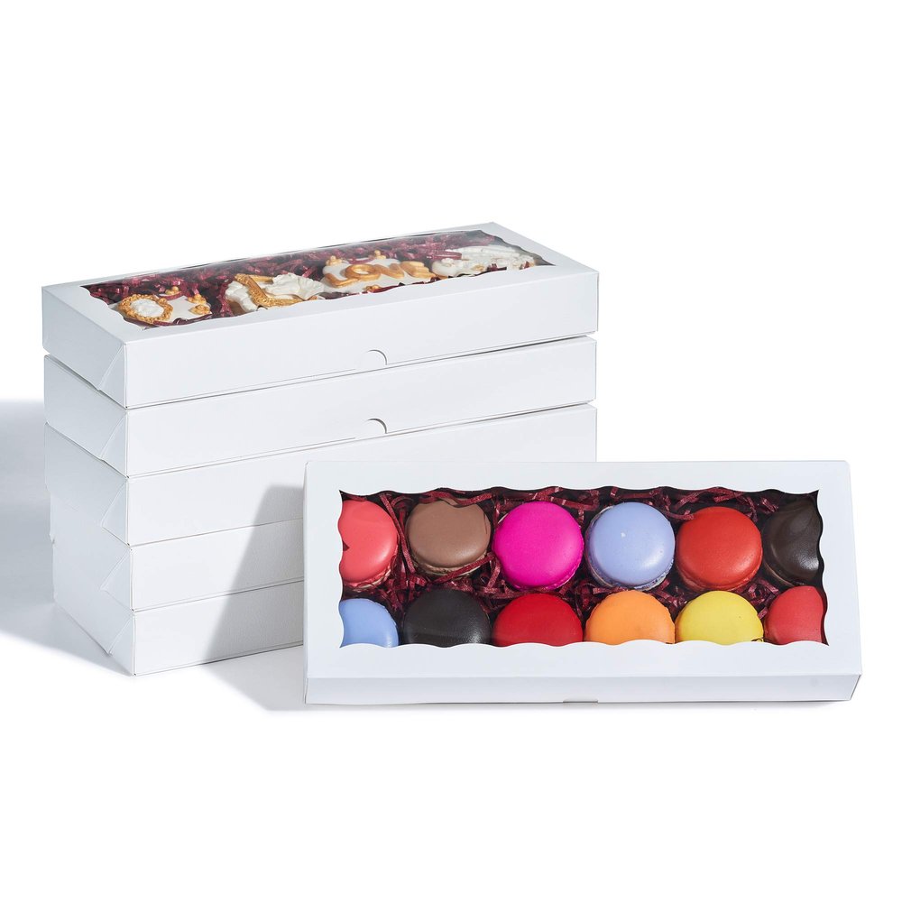JCXPACK 24PCS 12 x 5 x 1.5 inches Auto-Popup One Piece Premium Macaron Boxes for 12, Cookie Boxes for Gift Giving, Bakery Box for Holiday Cookie Gift Sets