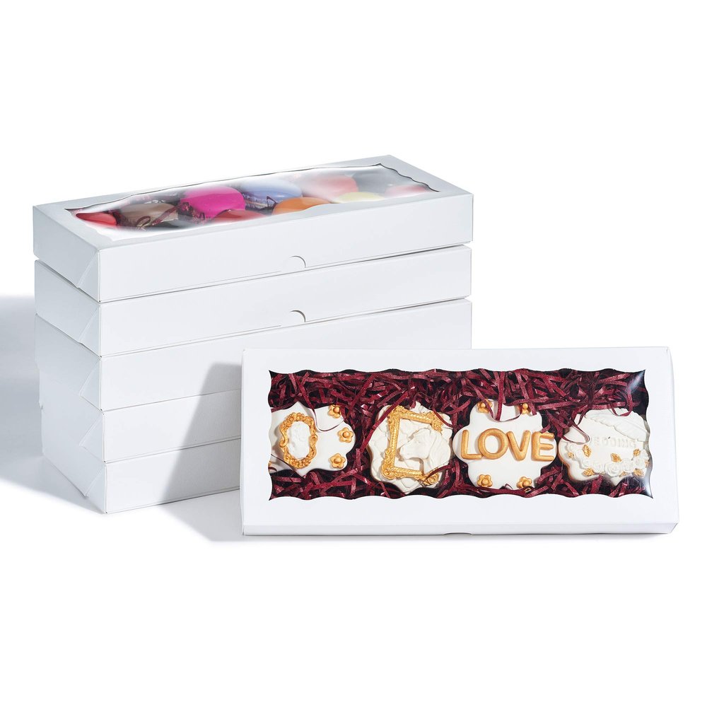 JCXPACK 50PCS 12 x 5 x 1.5 inches Auto-Popup One Piece Premium Cookie Boxes, Mini Strawberry Boxes, Bakery Box for Holiday Cookie Gift Sets