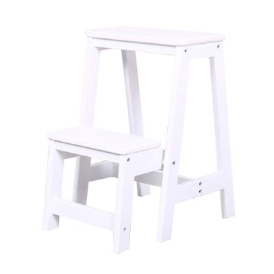 WYF-ZB Folding Step Stool Wood Ladder Kitchen Multifunction Shoe BenchStepladder Small Foot Stool 2 Tiers Step Stools for Household and Office, White