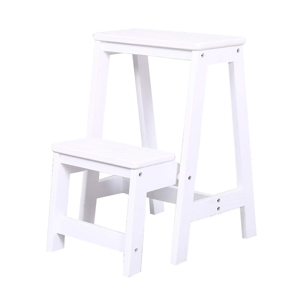 WYF-ZB Folding Step Stool Wood Ladder Kitchen Multifunction Shoe BenchStepladder Small Foot Stool 2 Tiers Step Stools for Household and Office, White