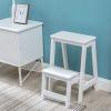 WYF-ZB Folding Step Stool Wood Ladder Kitchen Multifunction Shoe BenchStepladder Small Foot Stool 2 Tiers Step Stools for Household and Office, White view 4