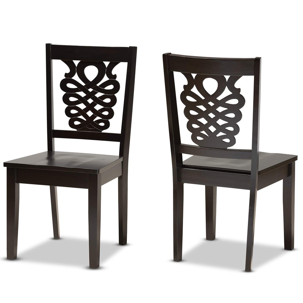 Baxton Studio Gervais Dining Chair and Dining Chair Transitional Dark Brown Finished Wood 2-Piece Dining Chair Set