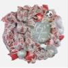 Artisan 20x20x6 "Glory to the newborn King" Christmas Wreath, One of a Kind, Very Full Made with Metallic Red & White Snow Weatherproof Fabric view 2