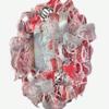 Artisan 20x20x6 "Glory to the newborn King" Christmas Wreath, One of a Kind, Very Full Made with Metallic Red & White Snow Weatherproof Fabric view 4