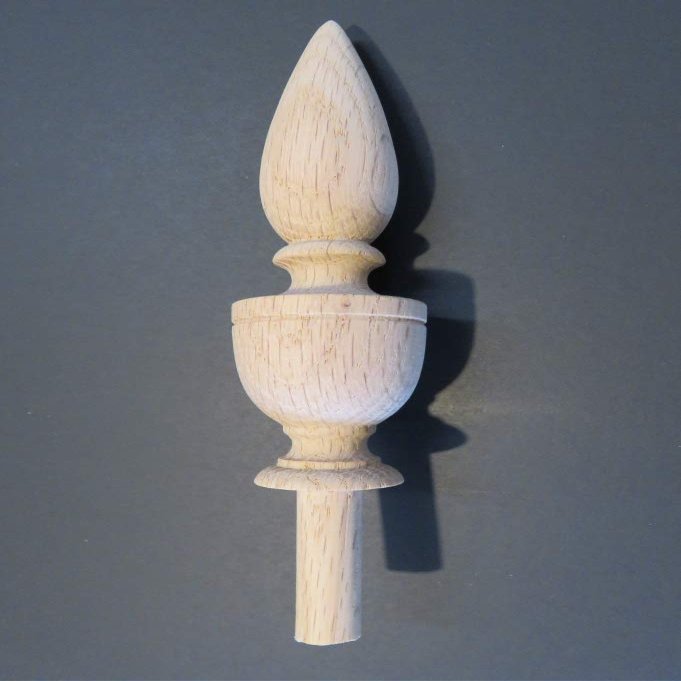 The Grand Finial Wood Finial Pencil Post 5 x 1 1/4. Choice: Oak Maple Cherry Walnut Mahogany. #14 (Oak)