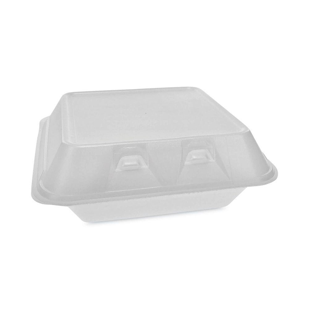 Pactiv YHLW08030000 8 in. 3 Compartment Foam Hinged Smartlock Medium44; White - Case of 150