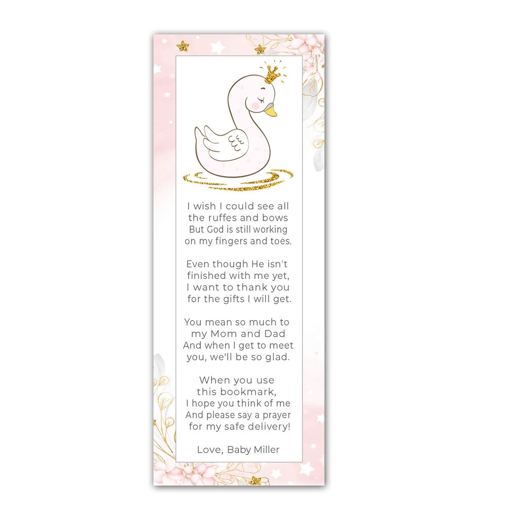 30 bookmarks princess swan girl baby shower favors personalized