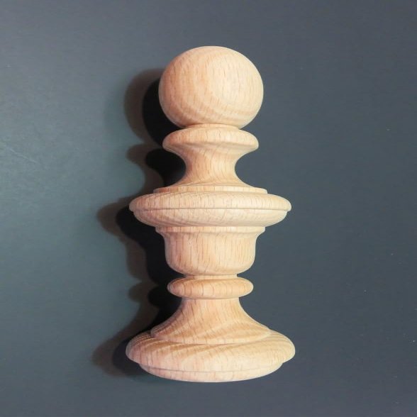 10 Tall x 2.5" Wide Wood Finial. Choice: Cherry-Mahogany-Hard Maple-Red Oak-Walnut-#22 (Oak)