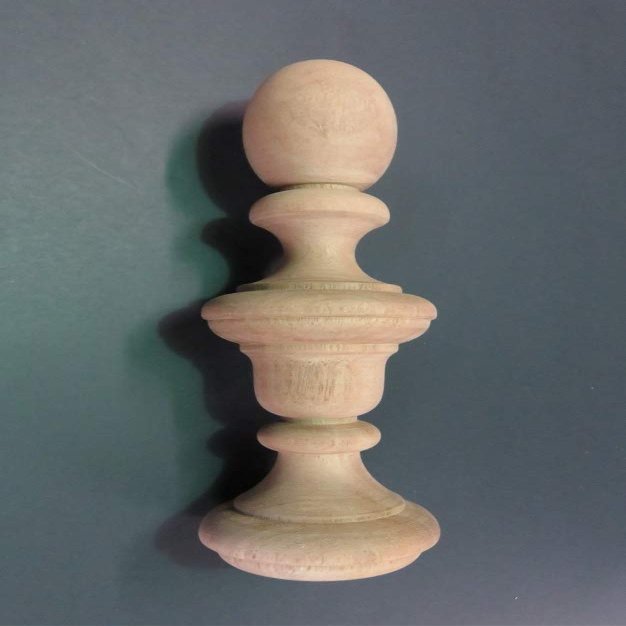 10 Tall x 2.5" Wide Wood Finial. Choice: Cherry-Mahogany-Hard Maple-Red Oak-Walnut-#22 (Mahogany)