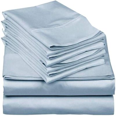 6-Piece Bed Sheet Set-600 Thread Count Sheets Cal King Size Bed Sheet Set-100% Egyptian Cotton Super Soft Long Staple-Italian Finish Fitted Sheet fits Upto 21" deep Pocket Mattress Light Blue Solid