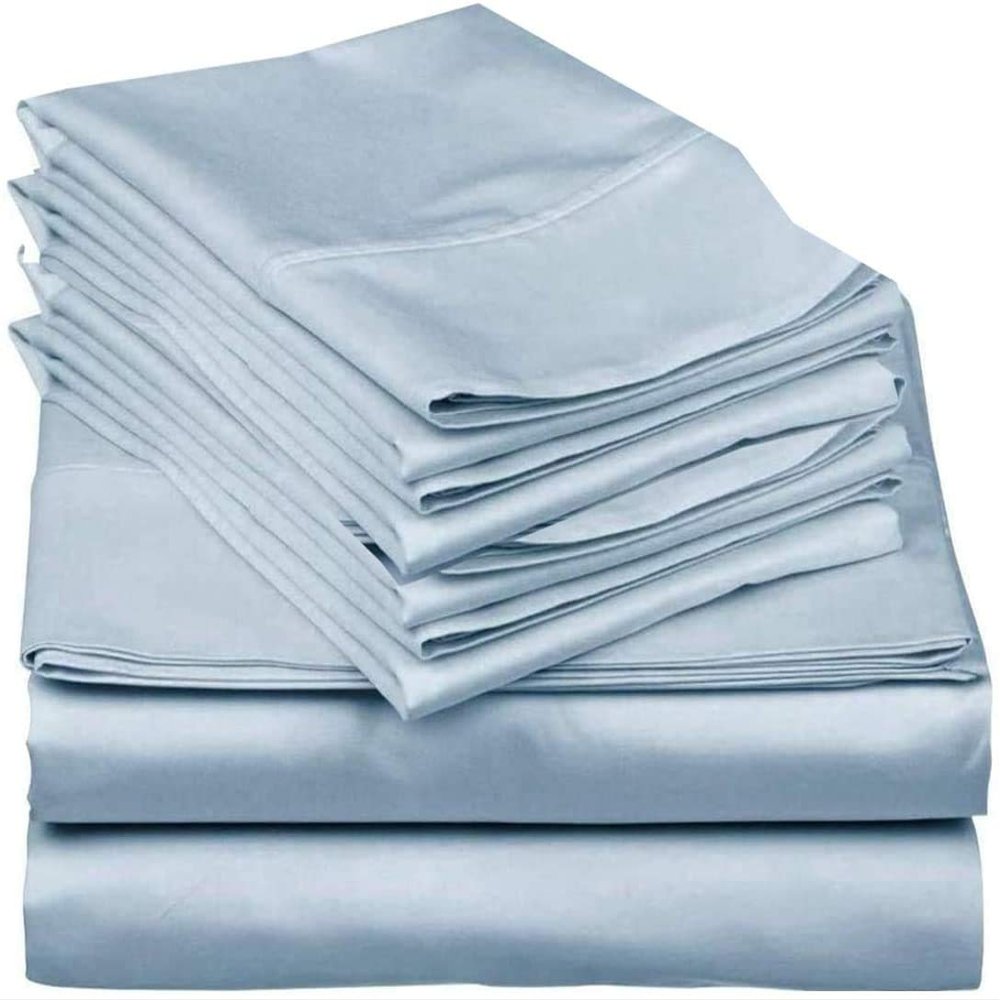 6-Piece Bed Sheet Set-600 Thread Count Sheets Cal King Size Bed Sheet Set-100% Egyptian Cotton Super Soft Long Staple-Italian Finish Fitted Sheet fits Upto 21" deep Pocket Mattress Light Blue Solid