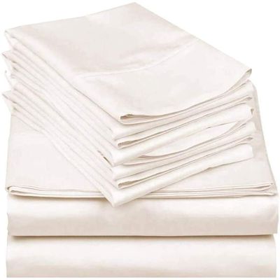 6 Piece Bed Sheet Set - 600 Thread Count Sheets Queen Size Bed Sheet Set - 100% Egyptian Cotton Super Soft Long Staple - Italian Finish Fitted Sheet fits Upto 19" deep Pocket Mattress Ivory Solid