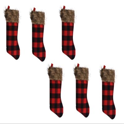 Set of 6 Pack Christmas House Red Buffalo Plaid Stockings, 18 inch
