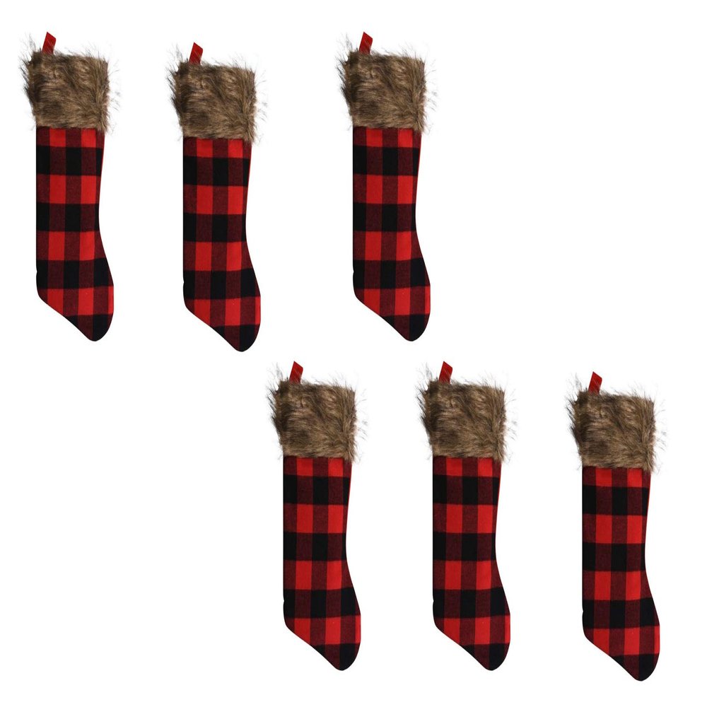 Set of 6 Pack Christmas House Red Buffalo Plaid Stockings, 18 inch
