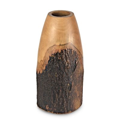 AeraVida Natural Bark Mango Wood Flower Vase | 12 Inch Tall Handmade Eco-Friendly Decorative Table Vase for Dried or Silk Flowers | Rustic Brown Round Wooden Vase for Home Living Room or Office Decor