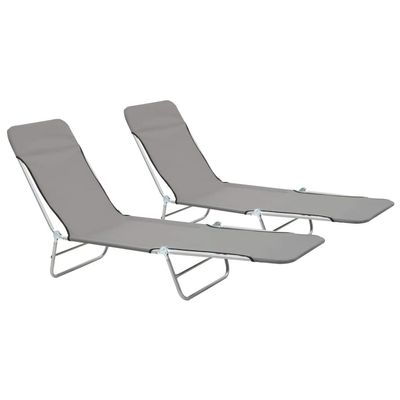 FAMIROSA Folding Sun Loungers 2 pcs Steel and Fabric Gray
