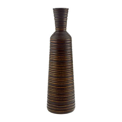 AeraVida 14-Inch Bottle-Shaped Mango Wood Vase with Horizontal Stripes | Tall Rustic Natural Wood Vase for Silk or Dried Flowers | Handmade Eco-Friendly Tabletop Decor