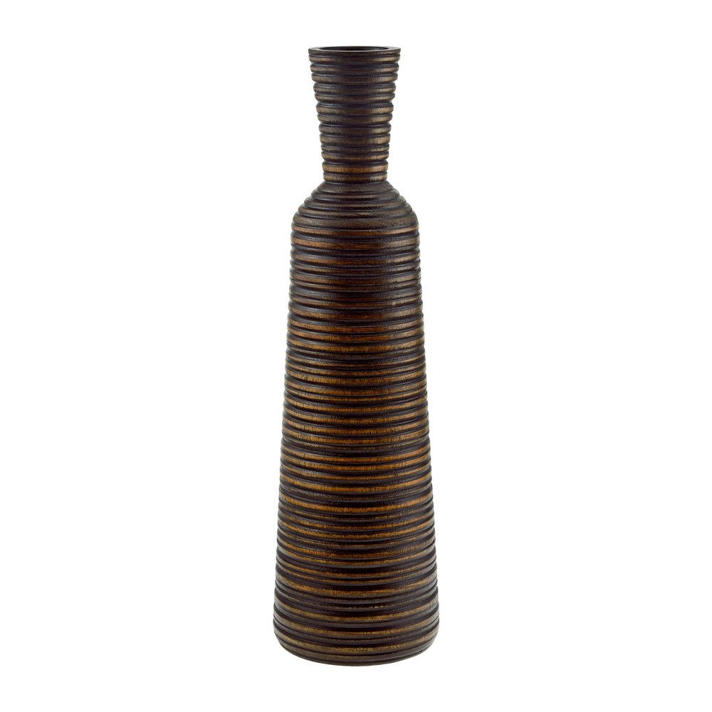 AeraVida 14-Inch Bottle-Shaped Mango Wood Vase with Horizontal Stripes | Tall Rustic Natural Wood Vase for Silk or Dried Flowers | Handmade Eco-Friendly Tabletop Decor