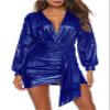 Andongnywell Women's Sexy Deep V Neck Long Sleeve metal Dress Shiny Metallic Glitter irregular dresses (Blue,X-Large) view 1
